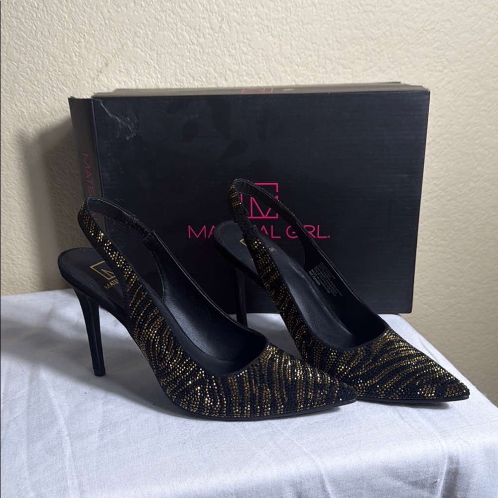 Black and Gold Stiletto Heels by material girl